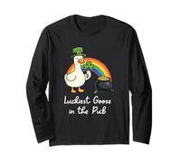 Luckyest Goose nel Pub St Patricks Day Funny Irish Honk Maglia a Manica