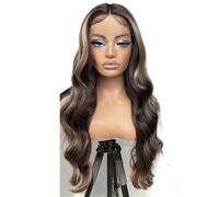 LUCKYHHM Parrucca Bionda Lunga Ondulata Per Donna, Con Strisce Al Medio E Senza Frange, In Fibra Sintetica Riccia, Ideale Per Feste Cosplay Uso Quotidiano(C)