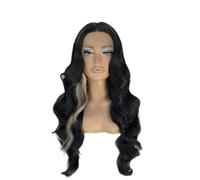 LUCKYHHM Parrucca Bionda Lunga Ondulata Per Donna, Con Strisce Al Medio E Senza Frange, In Fibra Sintetica Riccia, Ideale Per Feste Cosplay Uso Quotidiano(H)