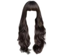 LUCKYHHM Parrucca bionda lunga ondulata per donna, con striscia al centro, senza frangetta, in fibra sintetica riccia, ideale per feste e cosplay. (DarkBrown#)