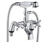 Luckyhome - Miscelatore tradizionale per vasca da bagno con doccia a doppia leva, cromato