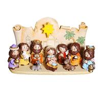 Luckyki Set Presepe di Natale in Resina - 10 Pezzi con 7 Figure, Statue, Mangiatoia e Statuine per Decorazioni di Ufficio, Casa e Chiesa