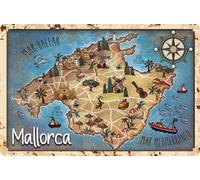 LUCKYLINDE Targa in metallo resistente alle intemperie, targa da parete, mallorca, mappa decorativa, 20 x 30 cm