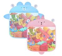 LuckyOpt 2 contenitori per giocattoli da bagno, borsa per il bagno con sacchetto di aspirazione, borsa per il bagno in rete ideale per il bagno di famiglia (blu + rosa)