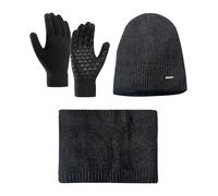 LuckyQianyi Cappello invernale sciarpa, guanti touchscreen, set per uomo e donna, berretto invernale, berretto lavorato a maglia, guanti invernali, guanti a maglia con fodera in pile, regalo, grigio