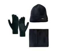 LuckyQianyi Set Invernale: Berretto, Sciarpa e Guanti Touchscreen per Uomo e Donna - Lavorato a Maglia con Fodera in Pile - Regalo, Nero