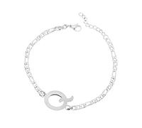Luckywaqng Braccialetto iniziale personalizzato, in acciaio argentato, con lettera in acciaio inox, delicato disco, bracciale con nome per donne e ragazze, Taglia unica, acciaio al titanio, Nessuna