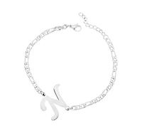 Luckywaqng Braccialetto iniziale personalizzato, in acciaio argentato, con lettera in acciaio inox, delicato disco, bracciale con nome per donne e ragazze, Taglia unica, acciaio al titanio, Nessuna