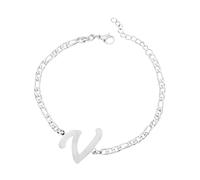 Luckywaqng Braccialetto iniziale personalizzato, in acciaio argentato, con lettera in acciaio inox, delicato disco, bracciale con nome per donne e ragazze, Taglia unica, acciaio al titanio, Nessuna