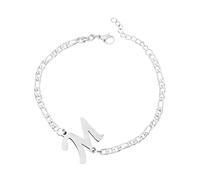 Luckywaqng Braccialetto iniziale personalizzato, in acciaio argentato, con lettera in acciaio inox, delicato disco, bracciale con nome per donne e ragazze, Taglia unica, acciaio al titanio, Nessuna