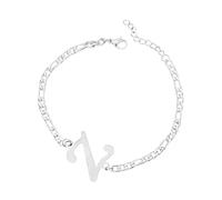 Luckywaqng Braccialetto iniziale personalizzato, in acciaio argentato, con lettera in acciaio inox, delicato disco, bracciale con nome per donne e ragazze, Taglia unica, acciaio al titanio, Nessuna