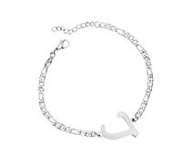 Luckywaqng Braccialetto iniziale personalizzato, in acciaio argentato, con lettera in acciaio inox, delicato disco, bracciale con nome per donne e ragazze, Taglia unica, acciaio al titanio, Nessuna