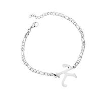 Luckywaqng Braccialetto iniziale personalizzato, in acciaio argentato, con lettera in acciaio inox, delicato disco, bracciale con nome per donne e ragazze, Taglia unica, acciaio al titanio, Nessuna