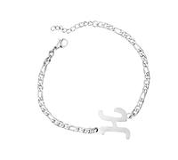 Luckywaqng Braccialetto iniziale personalizzato, in acciaio argentato, con lettera in acciaio inox, delicato disco, bracciale con nome per donne e ragazze, Taglia unica, acciaio al titanio, Nessuna