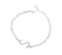 Luckywaqng Braccialetto iniziale personalizzato, in acciaio argentato, con lettera in acciaio inox, delicato disco, bracciale con nome per donne e ragazze, Taglia unica, acciaio al titanio, Nessuna