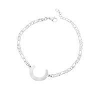Luckywaqng Braccialetto iniziale personalizzato, in acciaio argentato, con lettera in acciaio inox, delicato disco, bracciale con nome per donne e ragazze, Taglia unica, acciaio al titanio, Nessuna