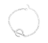 Luckywaqng Braccialetto iniziale personalizzato, in acciaio argentato, con lettera in acciaio inox, delicato disco, bracciale con nome per donne e ragazze, Taglia unica, acciaio al titanio, Nessuna