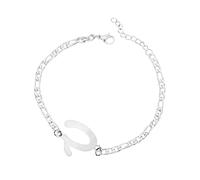 Luckywaqng Braccialetto iniziale personalizzato, in acciaio argentato, con lettera in acciaio inox, delicato disco, bracciale con nome per donne e ragazze, Taglia unica, acciaio al titanio, Senza
