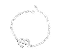 Luckywaqng Braccialetto iniziale personalizzato, in acciaio argentato, con lettera in acciaio inox, delicato disco, bracciale con nome per donne e ragazze, Taglia unica, acciaio al titanio, Nessuna