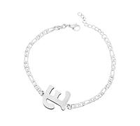 Luckywaqng Braccialetto iniziale personalizzato, in acciaio argentato, con lettera in acciaio inox, delicato disco, bracciale con nome per donne e ragazze, Taglia unica, acciaio al titanio, Senza