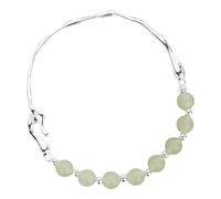 Luckywaqng Jade Silver Bangle Green Jade Bracelet Pearl Stretch Natural Bead Bangles Adjustable Bracelet Bring Good Luck Wealth Happiness Gioielli Anelli, Taglia unica, Rame, Nessuna pietra preziosa