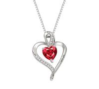 Luckywaqng Jewelry for Women Wife Heart Birthstone I Love You Necklace for Women Wedding Anniversary Birthday for Wife Women's Jewelry Pendant Necklaces Collana argento (rosso, taglia unica)