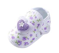 Luckywaqng Scarpine morbide per neonati, con fiocco e motivo floreale, scarpe primi passi per bambini, Lilla, 12