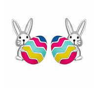 Luckywaqng Simpatici orecchini Bunny Dangling Happy Easter Egg carota orecchini pasquali simpatici orecchini adesivi ragazza, Taglia unica, Lega di acciaio, Nessuna pietra preziosa