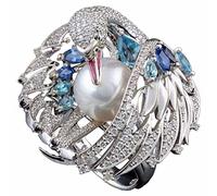 Luckywaqng Stile e donna bianco cigno perline retrò classico anello gioielli O anelli gomma, E, Metallo, Nessuna pietra preziosa