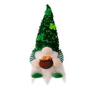 Luckyy Green Lighted Gnomes - Irish Shamrock Decor | Festive Scandinavian Tomte Figurine with Sequin Hat, Illuminated Holiday Ornament for Home, Living Room, Bar, Saint Paddy’s Party, Seasonal Center