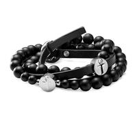 Lucleon by Trendhim Bracciale da uomo in pelle con perle di pietra naturale, lunghezza regolabile con simboli religiosi e chiusura toggle, design danese, accessorio casual, large, Gemma, Non pietra