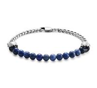 Lucleon by Trendhim Bracciale di perle da uomo, teschio in argento con sodalite, acciaio inossidabile 316L e pietra naturale, design danese, chiusura a moschettone in ottone, small, Metallo, Nessuna