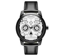 Lucleon by Trendhim | Orologio da uomo con teschio bianco | nero | cinturino in pelle e vetro zaffiro bombato | impermeabile fino a 50 metri | design danese, Nero