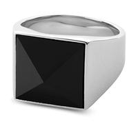 Lucleon Trendhim, anello da uomo in acciaio inox e onice nera, finitura lucida, design danese, forma a D, nero/acciaio, 73mm, Metallo, Nessuna pietra preziosa