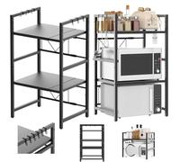 Lucn Scaffale angolare espandibile a 3 ripiani per forno a microonde con 6 ganci