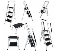 Lucn Sgabello pieghevole con scaletta a 2-4 gradini con piedini antiscivolo e binario di sicurezza - Ideale per anziani, bambini, casa e cucina in ufficio