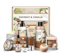 LUCOTIYA Regali da donna, regali di compleanno per donna, set da bagno e cura del corpo, set spa alla vaniglia e al cocco per auto-cura, set da bagno rilassante per mamma