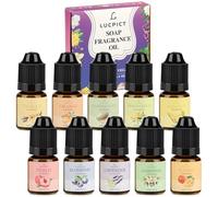 LUCPICT 10 x 6 ml di olio profumato per sapone, olio profumato per la produzione di sapone, set di oli profumati in qualità alimentare, per bombe da bagno fai da te, melma, arte, candele, cosmetici