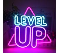 LUCUNSTAR Level Up Neon Scudo per decorazione da parete, gioco luce neon, segnale LED creativo con alimentazione USB, per sala giochi, decorazione gioco