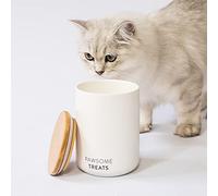 LucyBalu Contenitore ermetico per alimenti per gatti, contenitore per alimenti secchi, con coperchio, contenitore per dolcetti per gatti, colore: bianco