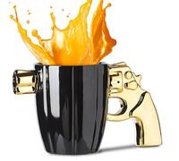 LUCYLANKER Tazza da caffè in Ceramica Elegante e Divertente con Manico a Pistola, Bicchiere Novità, Tazza da caffè Revolver Personalizzata, Regali Militari per Uomo, 330ML (Oro)