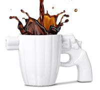 LUCYLANKER Tazza da caffè in Ceramica Elegante e Divertente con Manico a Pistola, Bicchiere Novità, Tazza da caffè Revolver Personalizzata, Regali Militari per Uomo, 330ML (Bianco)