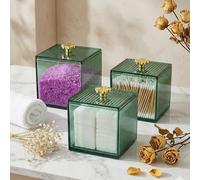 Lucywey 3 Pezzi Quadrato Verde Tampone di Cotone, Contenitore per Tamponi di Cotone 10*8cm per Tamponi di Cotone/Filo Interdentale/Batuffolo