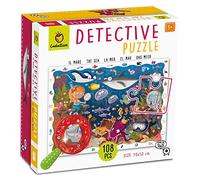 Ludattica - Detective puzzle Il Mare - Puzzle 108 pezzi bambini 5+ - Due giochi in uno - Dimensione 70 x 50cm - Made in Italy