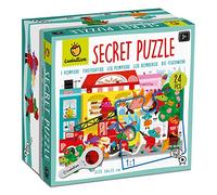 Ludattica - Secret puzzle I Pompieri - Puzzle 24 pezzi bambini 3+ - Due giochi in uno - Dimensione 50 x 35cm - Made in Italy