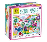 Ludattica - Secret puzzle Unicorni - Puzzle 24 pezzi bambini 3+ - Due giochi in uno - Dimensione 50 x 35cm - Made in Italy