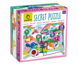 Ludattica - Secret puzzle Unicorni - Puzzle 24 pezzi bambini 3+ - Due giochi in uno - Dimensione 50 x 35cm - Made in Italy