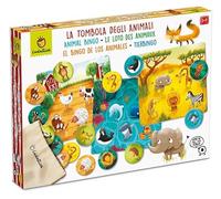 Ludattica Tombola degli animali Tombola per bambini | Bingo con sacchetto in stoffa e cartelle ambienti | Gioco educativo per bambini 3-6 anni | Memo game | Made in Italy