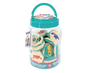LUDI - Memorie da Bagno - 2 in 1 - Gioco di assemblaggio di Coppie di Animali e Puzzle - a Partire dai 18 Mesi - 24 Pezzi in Schiuma Impermeabile - Barattolo portaoggetti Incluso - Tema Marino