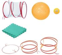 Ludi - Percorso motorio - Tunnel di Gioco + 3 Archi di Diverse Altezze + Grande Pallone a Piccole + Piccolo Pallone Morbido + Tappetino da Pavimento 6 lastre - Babygym - dai 2 Anni